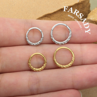 Hammered Tide - 316L Hinged Clicker Hoop / Fits 16G Septum Ring Helix Conch Cartilage Earring