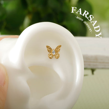 Frost Butterfly - F136 Titanium Internally Threaded Stud / Fits Cartilage Helix Tragus Lobe Nostril Piercing