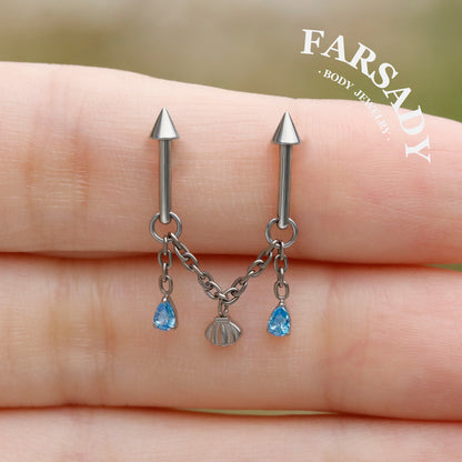 Tide Shell - F136 Titanium Internally Threaded Stud / Fits Double Vertical Helix Piercing
