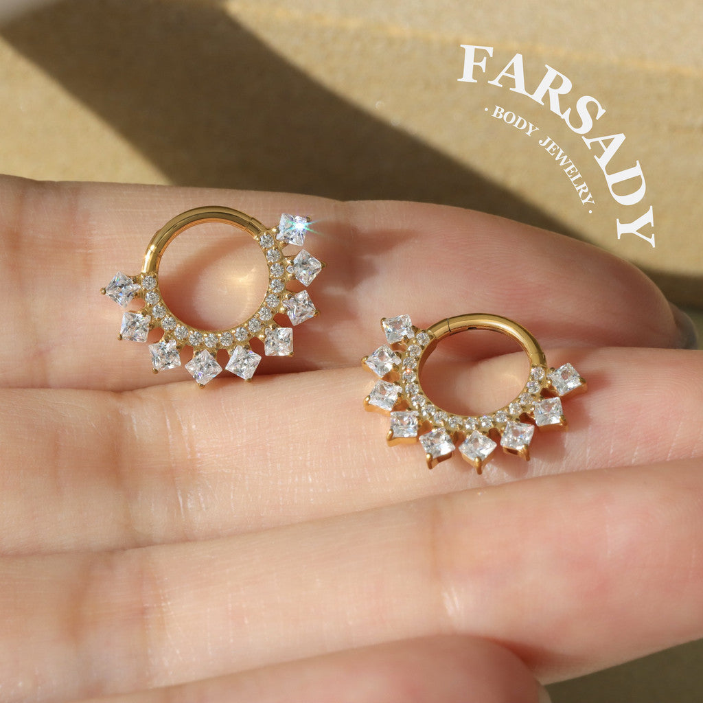 Diamond Spire - F136 Titanium Hinged Clicker Hoop / Fits 16G Septum Ring Helix Conch Cartilage Earring