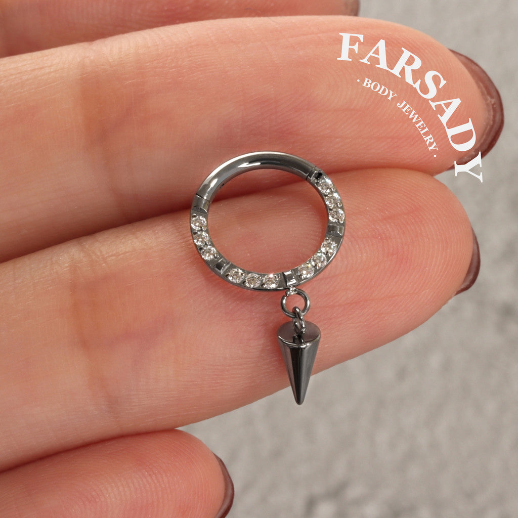 Dangle Crest - ASTM F136 Titanium Hinged Clicker Hoop / Fits 16G Septum Ring Helix Conch Cartilage Earring