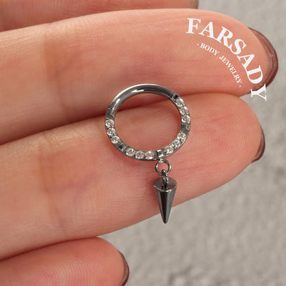Dangle Crest - ASTM F136 Titanium Hinged Clicker Hoop / Fits 16G Septum Ring Helix Conch Cartilage Earring