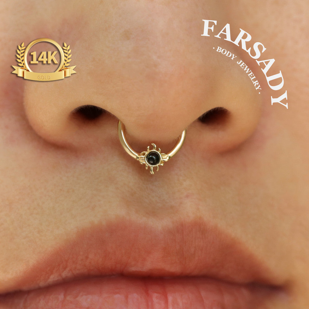 Midnight Suncore - Solid 14K Gold Hinged Clicker Hoop / Fits 16G Septum Ring Helix Conch Cartilage Earring