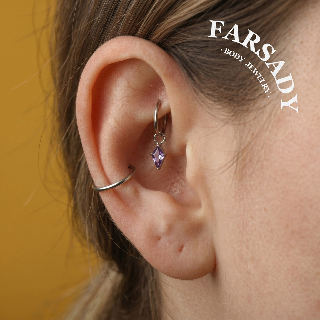 Arrow Prism - F136 Titanium Colorful CZ Dangle Charm / Interchangeable Hoop Earring Pendant for Helix Daith Cartilage Piercing