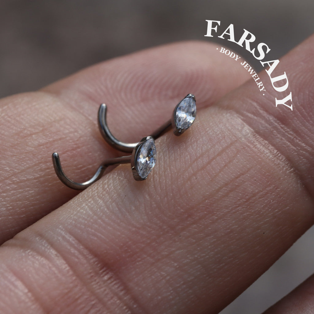 Bezel Marquise CZ - F136 Titanium Screw End Nose Stud / Fit 18G 20G Nose Ring