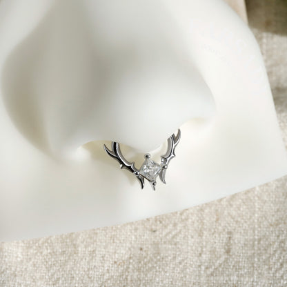 925 Sterling Silver Thorn Septum Clicker, 16G Princess Cut CZ Septum Ring, Gothic Daith Earring, Punk Nose Hoop, Silver & Gold Jewelry