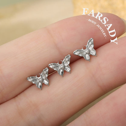 Gilded Moth - F136 Titanium Internally Threaded Stud / Fits Cartilage Helix Tragus Lobe Nostril Piercing