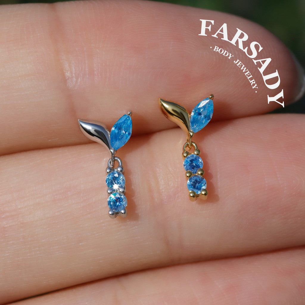 Azure Sprout - 925 Silver Threadless Stud / Fits Cartilage Helix Tragus Lobe Earring
