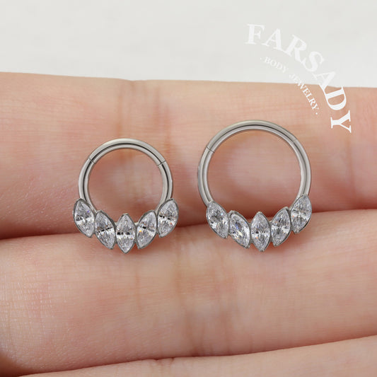 Lunar Crest - F136 Titanium Hinged Clicker Hoop / Fits 16G Septum Ring Helix Conch Cartilage Earring