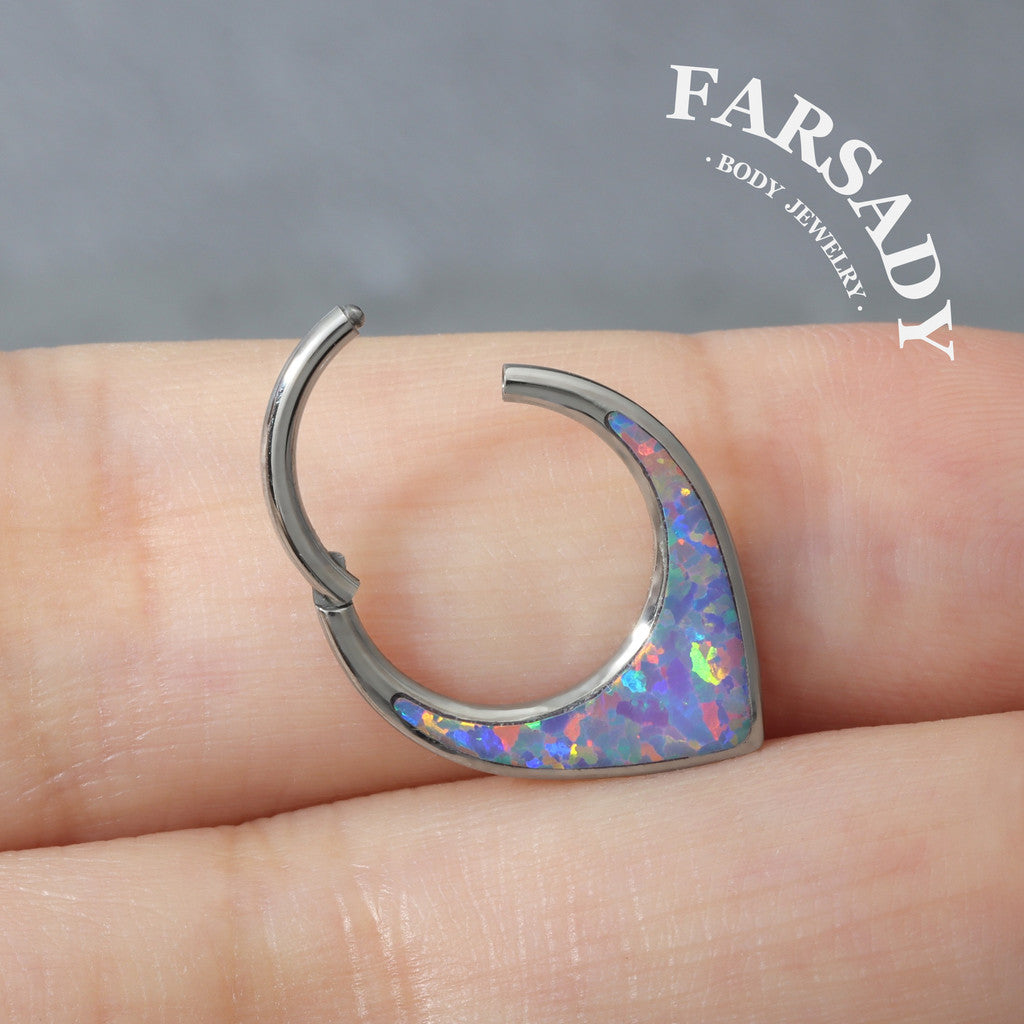 Opal Tear - ASTM F136 Titanium Hinged Clicker Hoop / Fits 16G Septum Ring Helix Conch Cartilage Earring