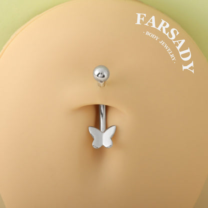 Plain Silver Butterfly - 925 Silver Belly Button Ring / Fits 14G Navel Piercing
