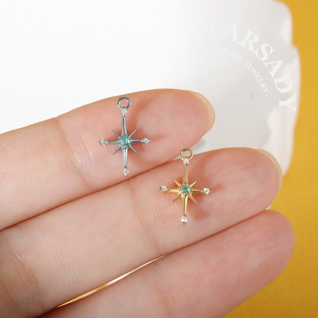 Mint Northstar - F136 Titanium Mint Green CZ Dangle Charm / Interchangeable Hoop Earring Pendant for Helix Daith Cartilage Piercing