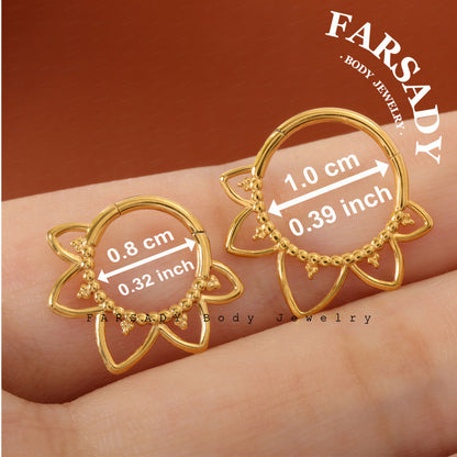 16G Stainless Steel Five-petaled Septum Ring, Hinged Nose Piercing Hoop, Daith Helix Earring Body Jewelry,  Gift for Her