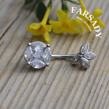 14G S925 Sterling Silver Round Clear CZ Belly Button Ring 8mm 10mm 12mm Navel Piercing Jewelry Non Healed Piercing Friendly Daily Wear Gift for Her