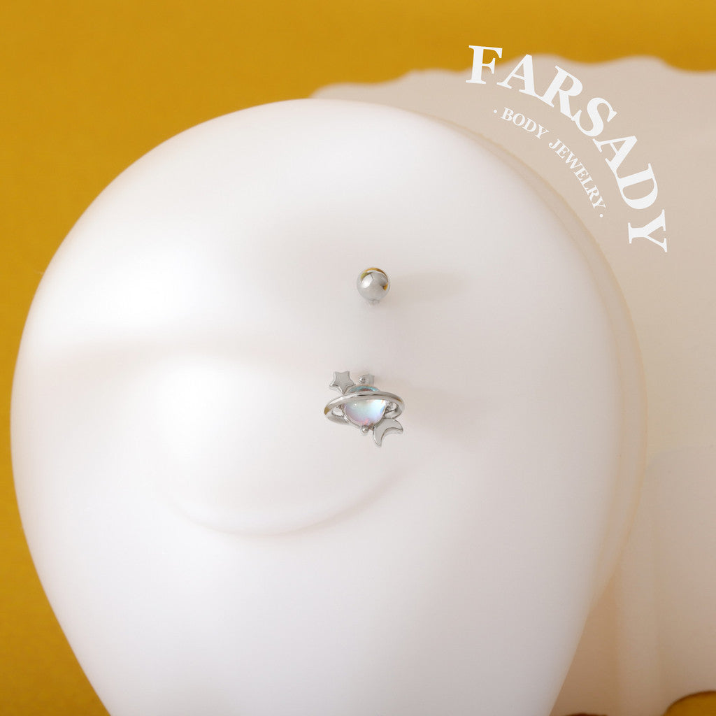 16G Planet Curved Barbell, Silver 8mm Eyebrow Piercings Barbell, Star Moon Rook Earring, 8mm Crystal ball Rook Barbell