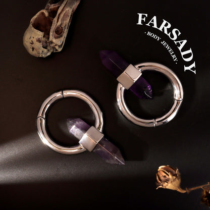 Amethyst Lenis - 316L Magnetic Hinged Ear Weights / Fits 3G 2G Stretched Ear Lobes Tunnels Plugs
