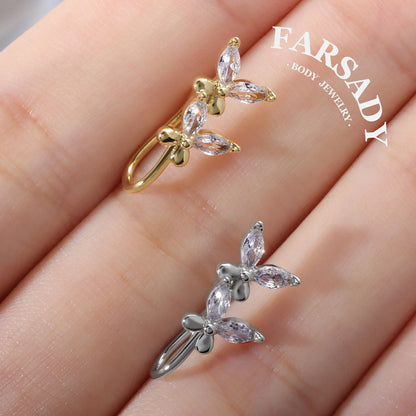Twin Petal Drift - 925 Silver Fake Nose Ring / Fit Non-Pierced Nose Ring