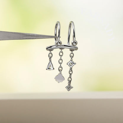 Ocean Shell- 316L Fake Helix Earring C-Hoop Piercing / Fit Non-Pierced Helix Ring / Clip On Piercing Jewelry for Daily Wear, Elegant Nostril Jewelry