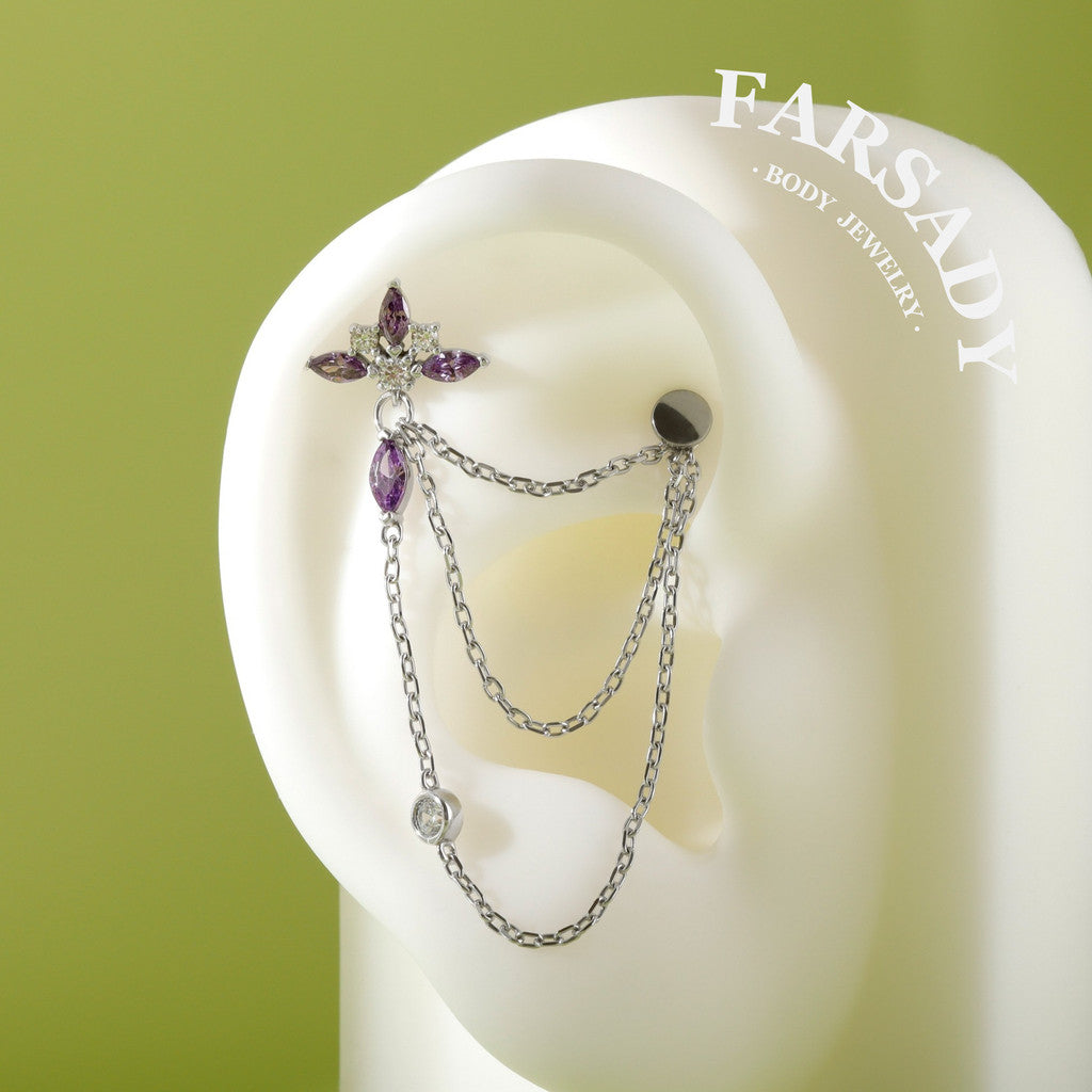 Violet Weave - 925 Silver Threadless Purple CZ Stud / Fits Cartilage Helix Tragus Lobe Earring