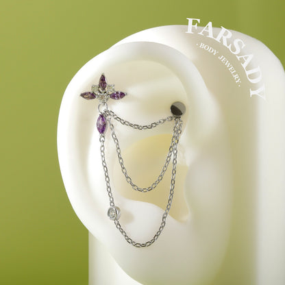 Violet Weave - 925 Silver Threadless Purple CZ Stud / Fits Cartilage Helix Tragus Lobe Earring