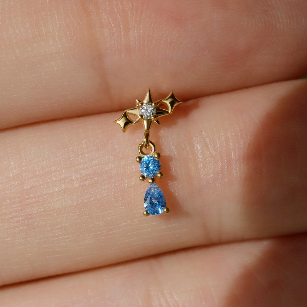 Aqua Starfall - 925 Silver Threadless Stud / Fits Cartilage Helix Tragus Lobe Earring
