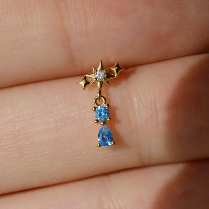Aqua Starfall - 925 Silver Threadless Stud / Fits Cartilage Helix Tragus Lobe Earring