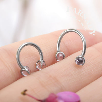 Violet Arc - F136 Titanium Internally Threaded Curved Barbell Ring / Fits 16G Septum Ring Helix Conch Daith Earring