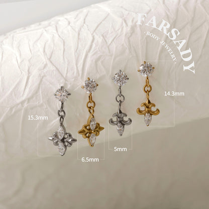 Lily Dangle - F136 Titanium Internally Threaded Stud / Fits Cartilage Helix Tragus Lobe Nostril Piercing