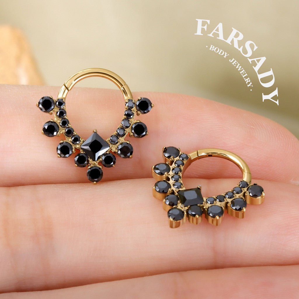Obsidian Veil - F136 Titanium Hinged Clicker Hoop / Fits 16G Septum Ring Helix Conch Cartilage Earring