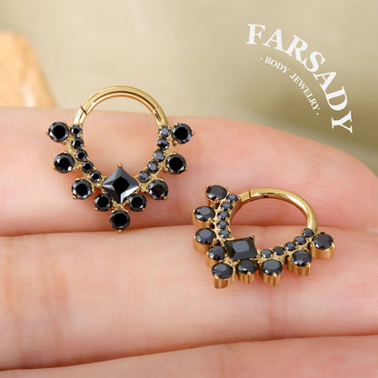 Obsidian Veil - F136 Titanium Hinged Clicker Hoop / Fits 16G Septum Ring Helix Conch Cartilage Earring