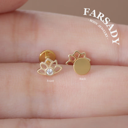 Lotus Radiance - Solid 14K Gold Threadless Stud / Fits Cartilage Helix Tragus Lobe Nostril Piercing