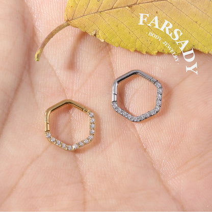Honey Frame - CZ Hinged Clicker Hoop / Fits 16G Septum Ring Helix Conch Cartilage Earring