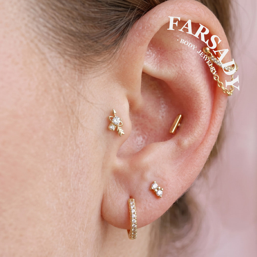 Cosmic Arrow - 925 Silver Threadless Stud / Fits Cartilage Helix Tragus Lobe Piercing