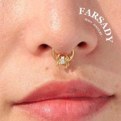 Orb Spider - CZ Hinged Clicker Hoop / Fits 16G Septum Ring Helix Conch Cartilage Earring