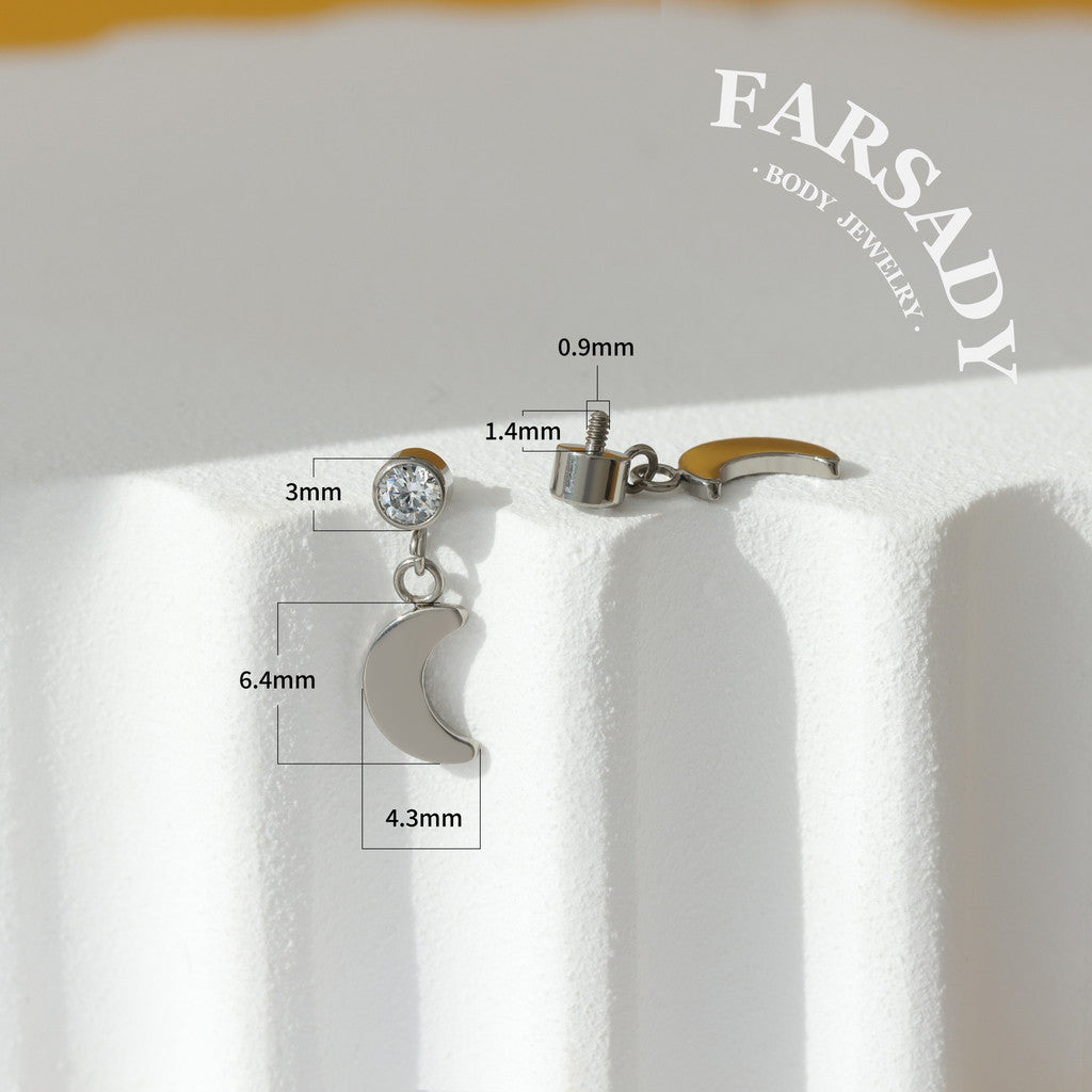 Moon Whisper - F136 Titanium Internally Threaded Stud / Fits Cartilage Helix Tragus Lobe Piercing