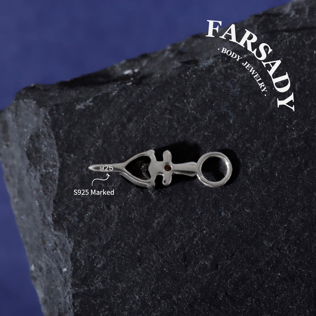 Obsidian Heart Dagger - 925 Sterling Silver Black CZ Heart Dangle Charm / Interchangeable Hoop Earring Pendant for Helix Daith Cartilage Piercing
