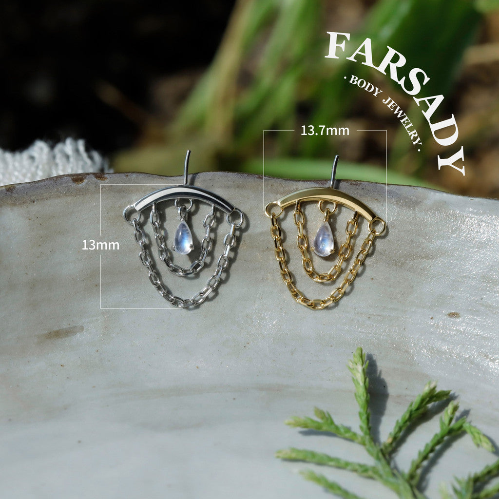Moon Tassel - 925 Silver Threadless Stud / Fits Vertical Helix Hidden Rook Earring
