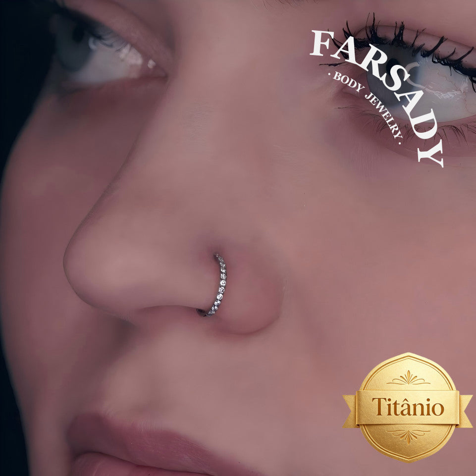 18G Titanium Hinged Nose Ring, 5A Synthetic CZ Fully Paved, Hypoallergenic Piercing Jewelry, Wedding Daily Wear, Helix Conch Ring 6/8/10/12mm