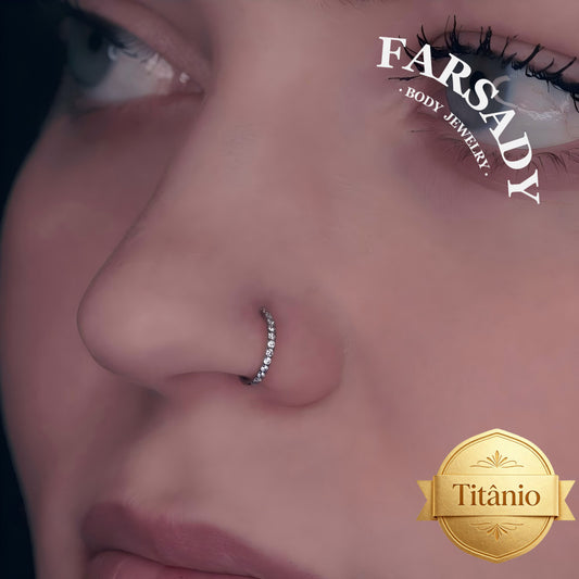 18G Titanium Hinged Nose Ring, 5A Synthetic CZ Fully Paved, Hypoallergenic Piercing Jewelry, Wedding Daily Wear, Helix Conch Ring 6/8/10/12mm
