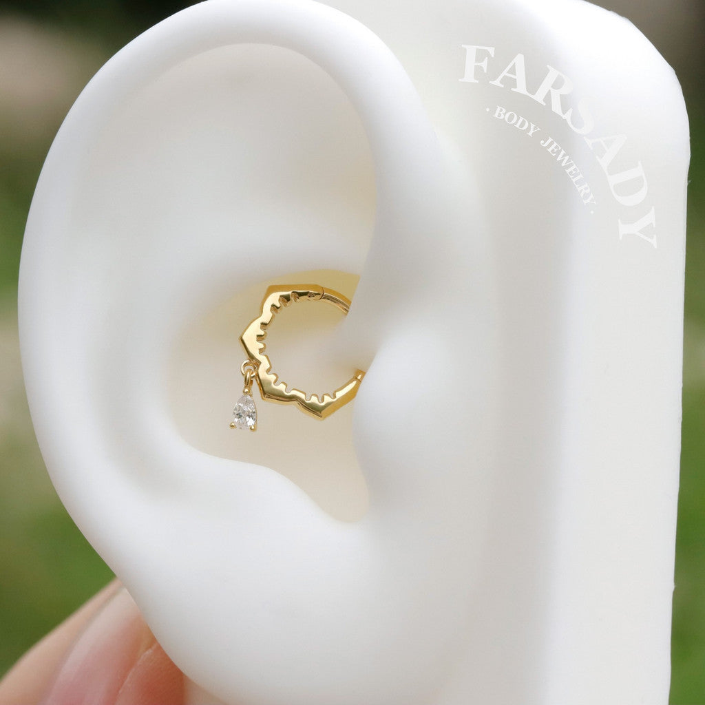 Sterling Silver  Dangle Flower Septum Ring/ Moissanite Septum Piercing Jewelry/ 16G Daith Hoop Earring/8mm Helix Tragus Cartilage Hoop Earring
