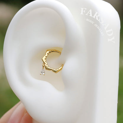 Sterling Silver  Dangle Flower Septum Ring/ Moissanite Septum Piercing Jewelry/ 16G Daith Hoop Earring/8mm Helix Tragus Cartilage Hoop Earring