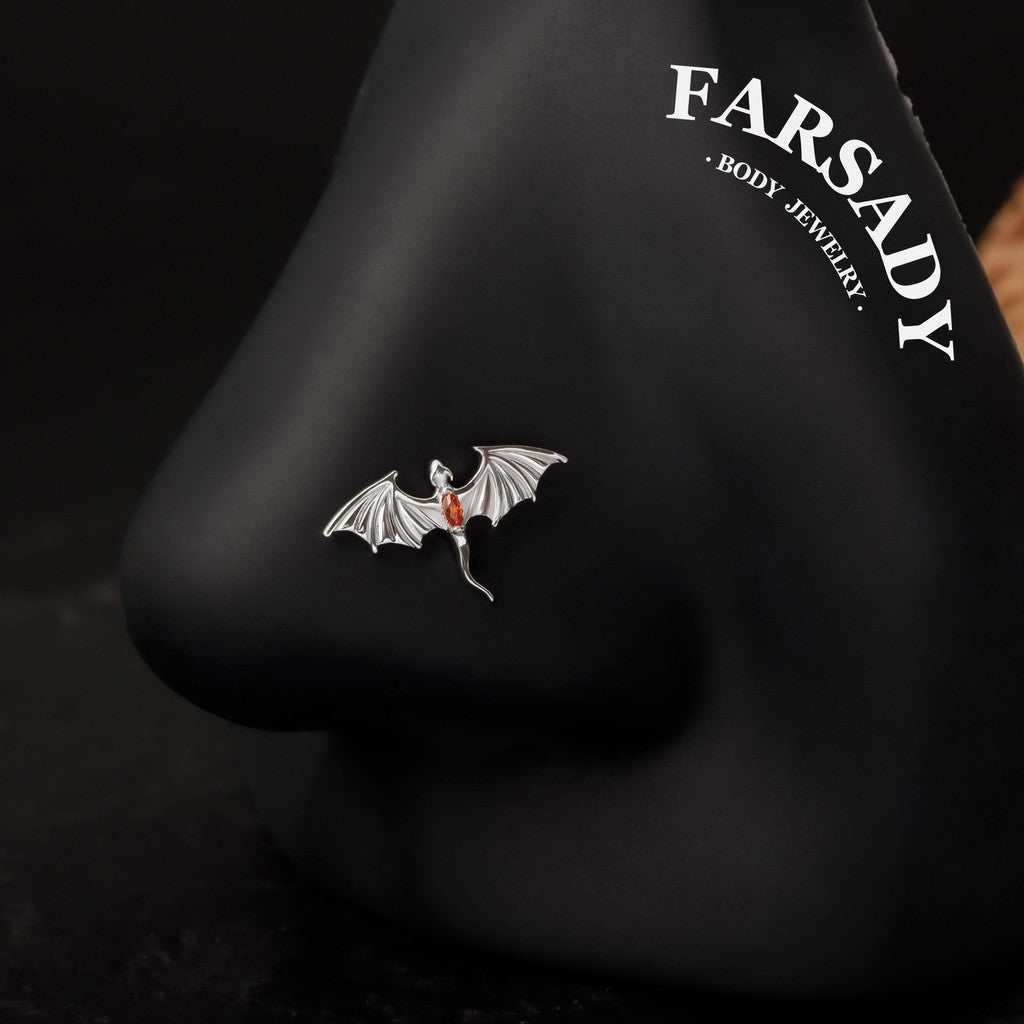Flying Dragon Cartilage Threadless Stud, Helix Flat Back Earring,Orginal Design Nose Piercing Jewerlry, Sterling Silver Tragus Conch Push IN