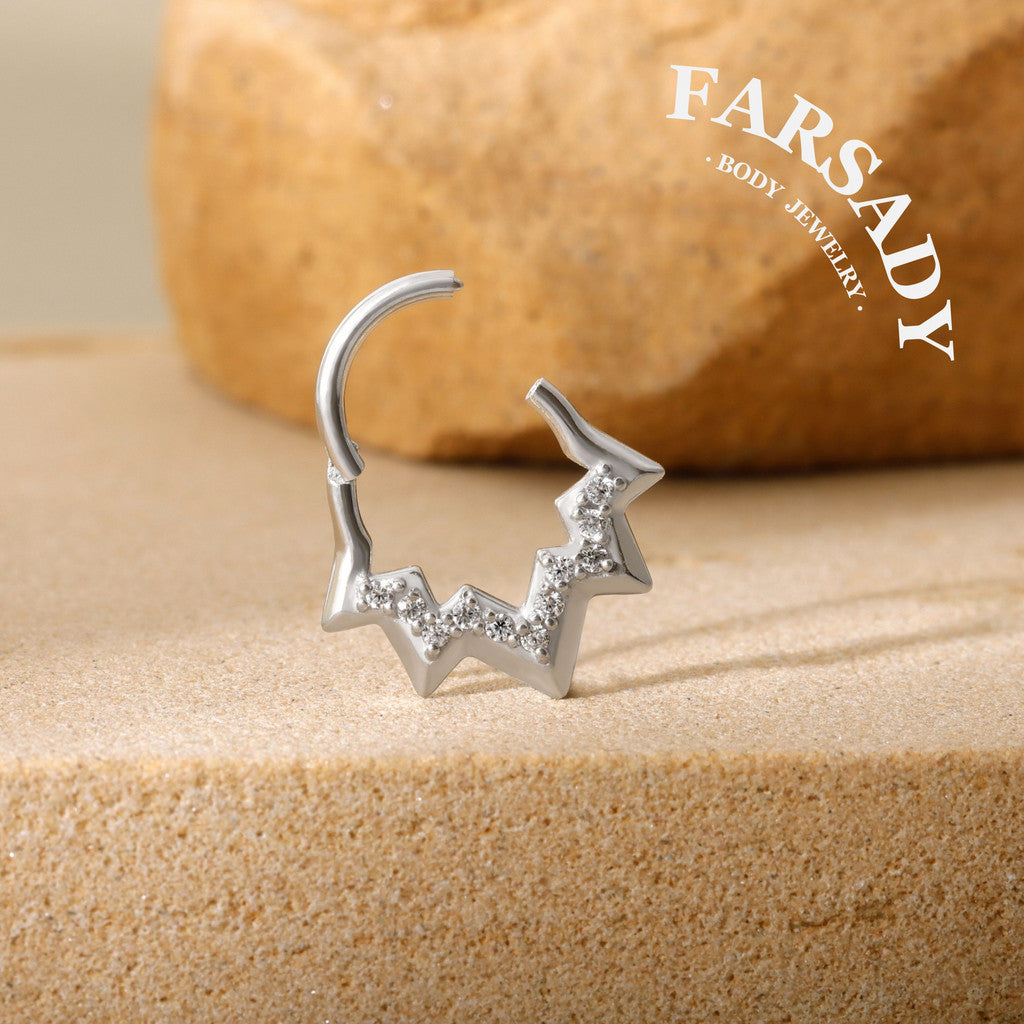 Lightning Vein - 316L Hinged Clicker Hoop / Fits 16G Septum Ring Helix Conch Cartilage Earring