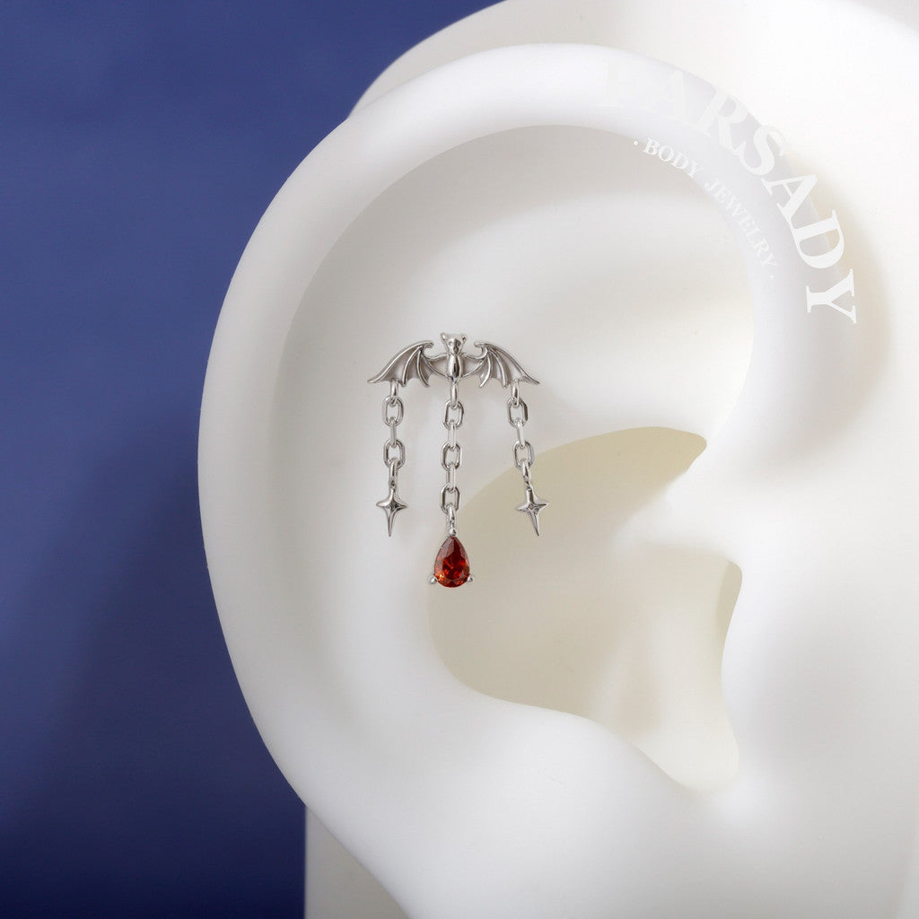Dusk Wing Cascade - 925 Silver Threadless Stud / Fits Vertical Helix Hidden Rook Earring