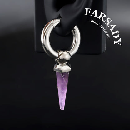 Amethyst Drop - 316L Magnetic Hinged Ear Weights / Fits 4G 2G Stretched Ear Lobes Tunnels Plugs