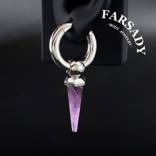 Amethyst Drop - 316L Magnetic Hinged Ear Weights / Fits 4G 2G Stretched Ear Lobes Tunnels Plugs
