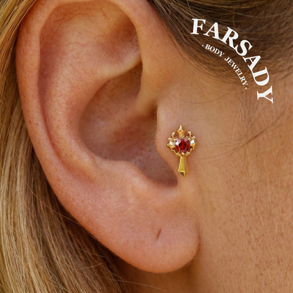 Goth Heartfire - 925 Silver Threadless Stud / Fits Cartilage Helix Tragus Lobe Nostril Piercing
