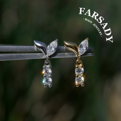 Sprout Drop - 925 Silver Threadless Stud / Fits Cartilage Helix Tragus Lobe Earring