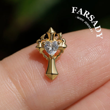 Sacred Heart - 925 Silver Threadless Stud / Fits Cartilage Helix Tragus Lobe Nostril Piercing
