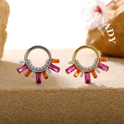 Sunset Flare - F136 Titanium Hinged Clicker Hoop / Fits 16G Septum Ring Helix Conch Cartilage Earring